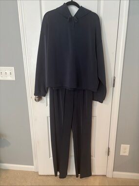 Everyday navy blue Hooded Jogger Set - Comfortable Pull-On Pants & Hoodie